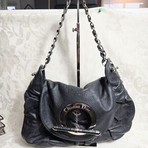Christian Dior Vintage Black Leather Jazz Club Hobo Shoulder Bag